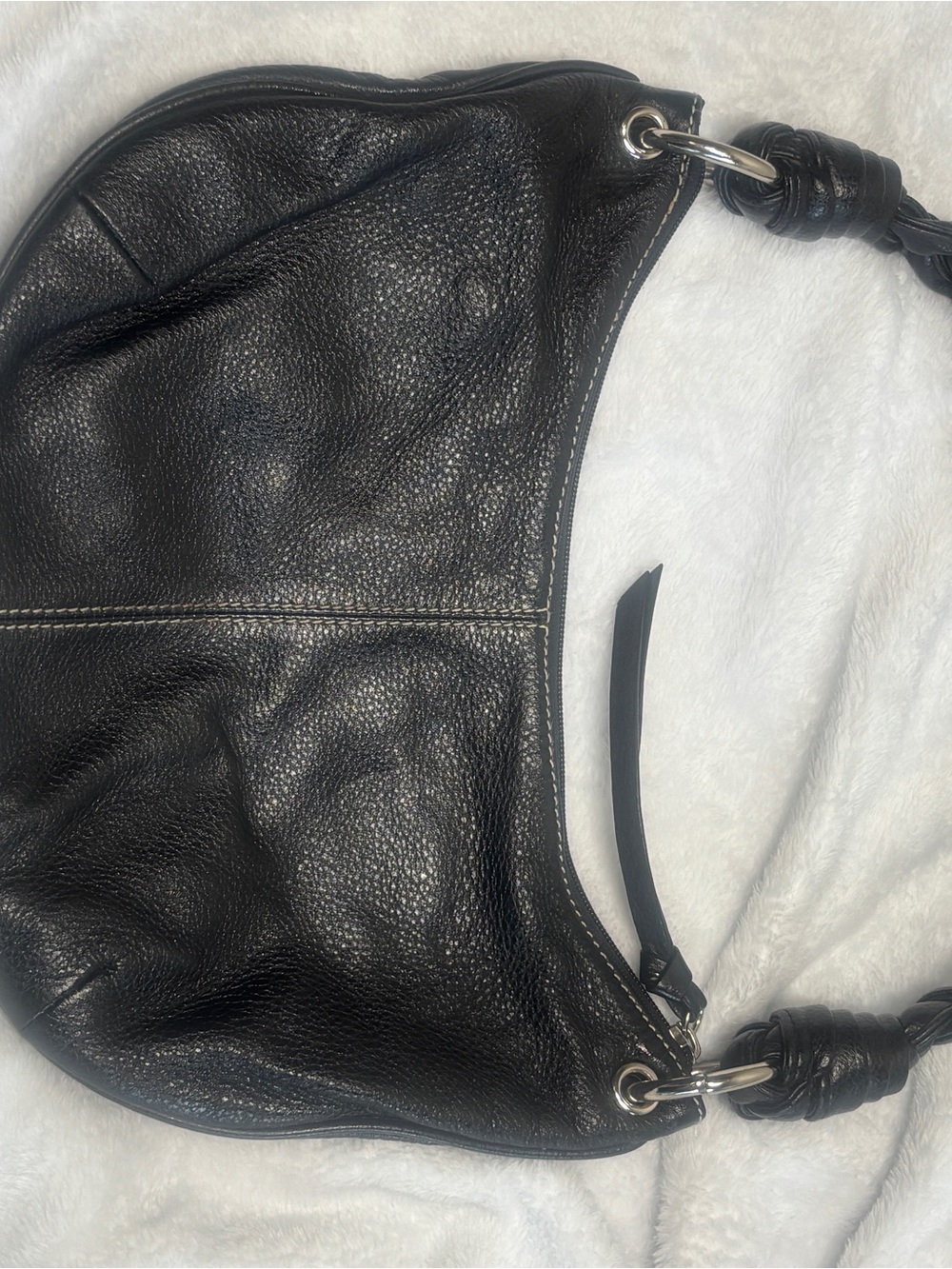 Vintage Lauren Ralph Lauren Black Pebbled Leather Braided-Handle Shoulder Bag - Picture 2 of 8